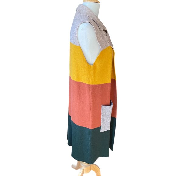 THML Color Block Longline Knit Open Cardigan Sleeveless Western Ranch Fall-L - Picture 7 of 14
